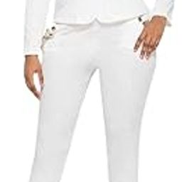 Women's Polyester Slim Fit Elegant Solid Notched Button Pant Outfits Set of 2 (White,L)-image-67
