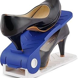 Mechdel Adjustable Shoe Organizers, Adjustable Shoe Slots Organizer, Portable Shoe Rack, Space Saver Rack Holder-6SET (Blue And White, Plastic)-picture-23