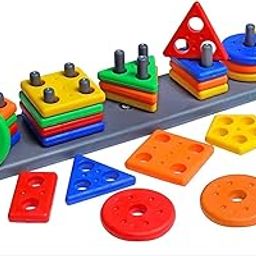 Fat Brain Toys Smart Activity Fun&Learning Blocks Geometrics, Educational & Learning Sorter Toys, Color Choose Stacking Block Game for Kids Baby, 1 2 3+ Year Activity Toys-2