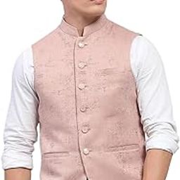 Mens Self Design Band Neck Sleeveless Coat (224021060)-image-18