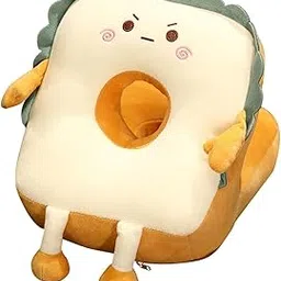 JAZZY PEARLS® Cute Toast Nap Pillow Seat Cushion Pad ice Silky Cloth Travel Pillow 25x30cm Angry-image-0
