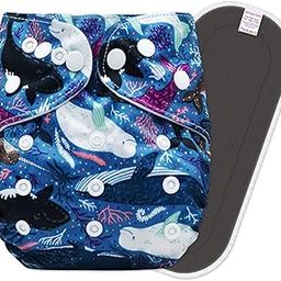 Bembika Baby's Polyester Washable Reusable Adjustable Cloth Diapers with 5 Layer Bamboo Charcoal Insert (Whale)-image-44