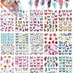 FAMEZA 12 Sheets Butterfly Nail Art Stickers Nail Art Water Transfer Sticker with Butterfly Flower Patterns Manicure Tips，Nail Tips DIY Toenails Nail Art Decorations Accessories Decals-image-24