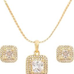 Minimalist CZ Stone Pendant Set with Earrings | Anti-Tarnish Gift for Her-image-1