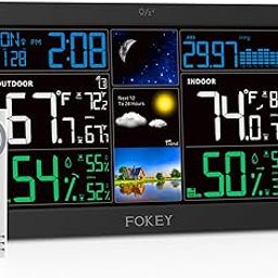 Fokey Weather Station Wireless Indoor Outdoor, Indoor Outdoor Thermometer Wireless, Home Atomic Clock Weather Stations, Digital Temperature Humidity Barometer Inside Outside Thermometers, Black-image-99