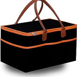 GREEN DECOR-Non Woven Fabric Diaper Caddy Bag with Handles & Zip Lock for Smart Mothers Baby Diaper Caddy Wipes Felt Storage Organizers,Foldable & Portable(Black&Tan&Orange-15X10X8 Inch)-image-66
