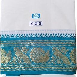Traditional Mens Pure Cotton 5 Inch Jacquard Dhoti with Bird Border Design, Off White Colour, 4 Meter Dhoti with 2.25 Metres Angavashtram, 9+5 Panchakacham-image-5