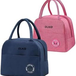 OLAID Insulated Reusable Lunch Bag,Combo Pack of 2 Lunch Bag,Tiffin Bag for School, College, Office,Picnic Travels Waterproof Lunch Bag (Blue & Pink)-image-18