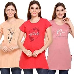 Women’S Cotton Long T-Shirts for Summer Wear - Loose Fit Combo Pack of 3, Perfect As Long T-Shirts for Women, Comfortable Night Wear T-Shirts, and Relaxed Fit Nightwear-image-62