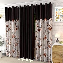 Galaxy Home Decor Premium Polyester Combination Rainbow Gulab Printed Curtains for Long Door 10 Feet, Pack of 3, Brown-image-22