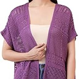 Women’s Short Sleeve Front Open Crochet Shrug | Breathable Cotton Blend Easy-to-Wear Shrug for Summer | Suitable for Travel, Daily Outings, and Office Wear.-12