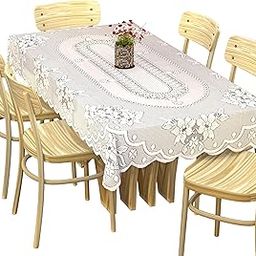 Kuber Industries Floral Cotton Rectangular 6 Seater Dining Table Cover (White)-82