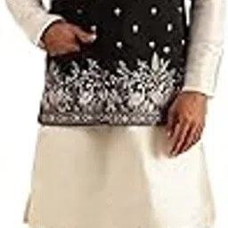 sojanya Men's Silk Blend Cream Kurta and Pyjama With Daman Embroidered Nehru Jacket-picture-1