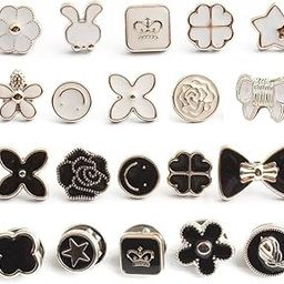Women Unique Shirt Brooch Buttons Pearl Mini Enamel Pins Safety Rhinestones Removable Slot Design Decorative For Dress Coat Sweaters Caps (Black White 20pcs)-picture-4