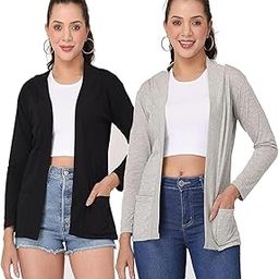 Casual Open Front Pocket Shrug Full Sleeve Women And Girl Combo Pack Of Two-image-14