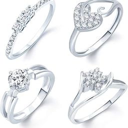 Incredible Rhodium Plated Set of 4 Cz Ring Combo for Women (288CB1300_15), Silver-image-49