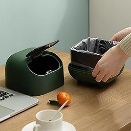 LICHTS Desktop Small Waste Garbage Basket Bin for Desk Office Kitchen Green-image-1