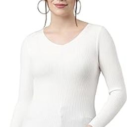 Women Knit-Rib Stretchable V-Neck Full Sleeves Pull Over Sweater Top (One Size Fit XS-S) 28-34 Inch Bust 301-image-62