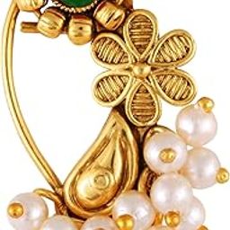 Vighnaharta Gold Plated with Pearl Alloy and Artificial stone Non Piercing Maharashtrian Nath Nathiya./ Nose Pin valentine day gift valentineday gift for her gift for him gift for women gift for women {VFJ1173NTH-Press-Green }-picture-48