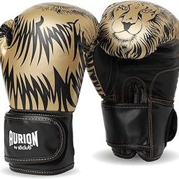 Aurion Molded Faux Leather Boxing Gloves for Muay Thai Kickboxing MMA Martial Arts Workout Grappling Dummy &Double End Ball Punching Boxing Gloves with Hand wrap 176 Inches (Golden/Black, 10 oz)-image-21