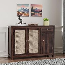 CASAVISHAL Solid Sheesham Wood Kitchen Cabinet with Multiple Shelves for Kitchen/Storage | Wooden Cane Sideboard | Multipurpose Storage Cabinet Rack for Bedroom Home Living Room | (Walnut Finish)-image-94