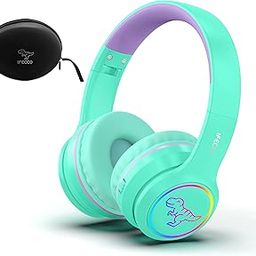 IFECCO Wireless Kids Boys Headphones with Microphone,Cute Light Up Dinosaur Children Bluetooth Headphones Volume-limiting for for School Travel,Boys Gifts for 3-12years-image-32