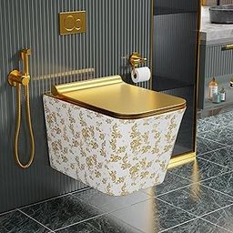 B BACKLINE Ceramic Wall Mount/Wall Hung Western Toilet/Commode/Water Closet/Glossy Finish 56 X 36 X 36 cm (White) for Bathrooms (Gold White 4)-picture-28