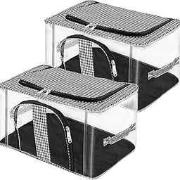 Storite 2 Pack Nylon 33 L PVC Transparent Moisture Proof Clothes/Saree Covers with Zip for Storage Design for Woman Dresses, Sarees, Lehngas for Wardrobe Organizer(Checks Design Black,44x31x24cm)-18