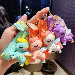 Combo of 4 Cute Unicorn Keychain | Cartoon Rubber Keychains with Strap | Soft PVC Unicorn Key Ring for Bags, Backpacks, Gifts, Kids, Teens & Women (Combo of 4)-image-4