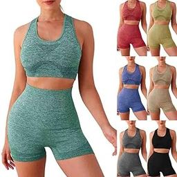 Women's Sports Wear Seamless 2pcs Set Scrunch Butt Yoga Shorts & Sports Bra Workout Set, High Waist Butt Lifting Gym Activewear-image-97