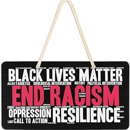 ZZAEO End Racism Black Lives Matter Door Sign PVC Front Door Plaque Hanger Holiday Decoration for Farmhouse Office Coffee Shop Bar, 6 X 11 Inch-image-64