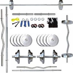 MUNDET WALA Home Gym Set, Steel Home Gym Combo 28mm w/ 3Ft Curl, 5Ft Straight Rod, Pair Nut Dumbbell Rod, Steel Weight Plates, Gym Equipment for Professional Home Workout (20KG Set (5KG x 4))-image-40
