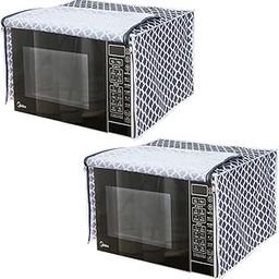 PrettyKrafts Microwave Oven Cover for 23 Litre Dust Oil Proof Cloth with Storage Pockets Cotton Linen Kitchen Toaster Appliance Protector - Set of 2,Qtr Grey-image-34