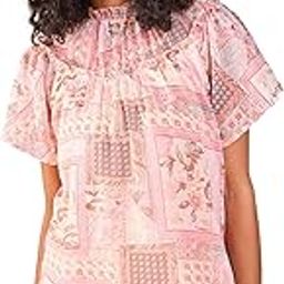 Peach Patch Print Frill Neck Top-image-61