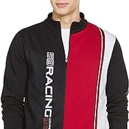 Men Regular Fit Colourblocked High Neck Front Open High Neck Sweatshirt-picture-0