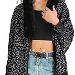 Women's Animal Print Black Fringed Edge Poncho-CHN-026_Black-image-35