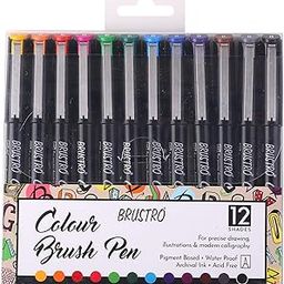 BRUSTRO Colour Brush Pens Set of 12 (Pigment Based, Hard tip Brush Pen) Flexible tip for Lettering and Drawing Techniques.-image-14
