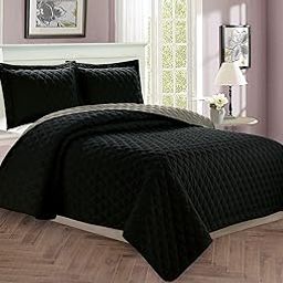 Elegant Comfort Luxury 3-Piece Bedspread Coverlet Diamond Design Quilted Set with Shams All Season Heavy Weight-Hypoallergenic-Wrinkle & Fade Resistant, California King, Black/Gray-image-12