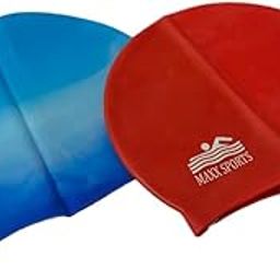 Swimming Caps, Set of 2, Blue Gradient and Red, Silicone Swimming Cap,Combo of 2 caps, Unisex-image-89