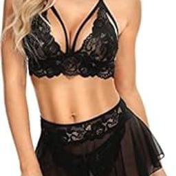 Sexy Lingerie Sets for Women's and Girl's Naughty Babydoll 3 Piece with Lace Bralette/Mini Skirt with G-String Teddy/Lingerie Babydoll Set-image-97