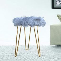 Modern Faux Fur Round Foot Rest Stool/Seat with Gold Metal Legs- Grey Colour for Indoor Decoration-image-15