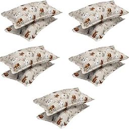 VAS COLLECTIONS 10 Pcs Cotton Floral Pillow Cover Set (5 Pairs) | 180 TC Supersoft Brushed Microfiber - Breathable & Wrinkle Free - 10 Pcs Set | Beige-image-23