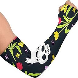 Cooling Arm Sleeves for Men Women UV Sun Protection Arm Covers Skull Cat Tulip Flower Compression Sleeves Sports Football Golf Cycling-image-63