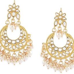 Gold Tone Kundan & Pearls Dangle Earring For Women-ZPFK8653-34