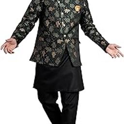 Men's Jacquard Ethnic Wear Kurta Pajama With Stylish Long Jacket Set-picture-25