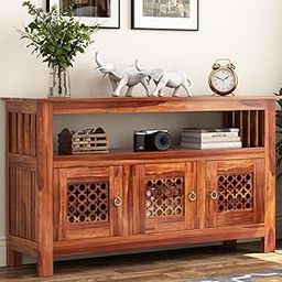 Shyama Home Style Solid Sheesham Wood Wooden Cabinet Sideboard with 6 Shelves and 3-Door Storage (Eugene,Honey)-picture-28