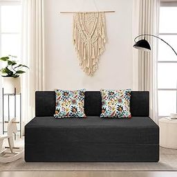 SOFA SANCTUARY Two-Person Foldable Sofa Cum Bed Jute Fabric- Washable Cover- Including 2 Cushion - Sofa Bed 4' X 6' Ft (Black Color) Perfect for Home & Office-picture-18