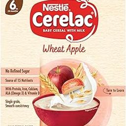 CERELAC Baby Cereal | No Refined Sugar | Wheat Apple for 6-24 months baby | Omega 3 Iron Protein Calcium Vitamin D for babies | Instant Infant Cereal | Travel Friendly | 350g-24
