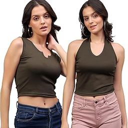 Women Tank Top – Regular Fit Cotton Sleeveless Top | Ladies Casual Tank, Soft Cotton/Crop/Halter Tank Top, Stylish Gym Vest, Yoga Workout Top for Women & Girls-Pack of 2-image-91