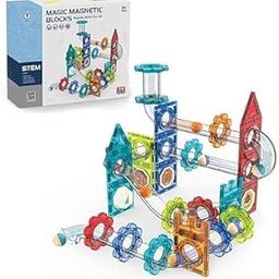 SR Enterprise 74-Pcs 3D Magical Magnetic Construction STEM & STEAM Light Marble Run Blocks Race Track for Kids Multi Colored Music Electric Tiles Building (Light Magnetic Block 74PCS)-16